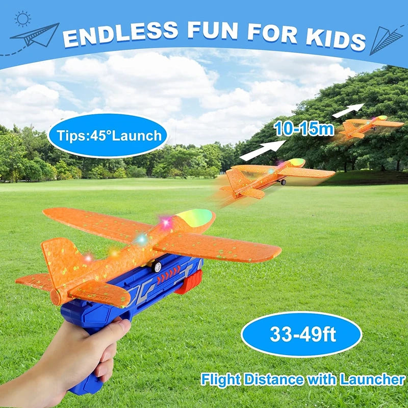 Kids Airplane Launcher Toys 13.2'' LED Foam Glider Catapult Gun Plane Toy for Boys Outdoor Flying Toys Birthday Gifts for Boys