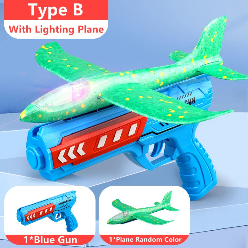 Kids Airplane Launcher Toys 13.2'' LED Foam Glider Catapult Gun Plane Toy for Boys Outdoor Flying Toys Birthday Gifts for Boys