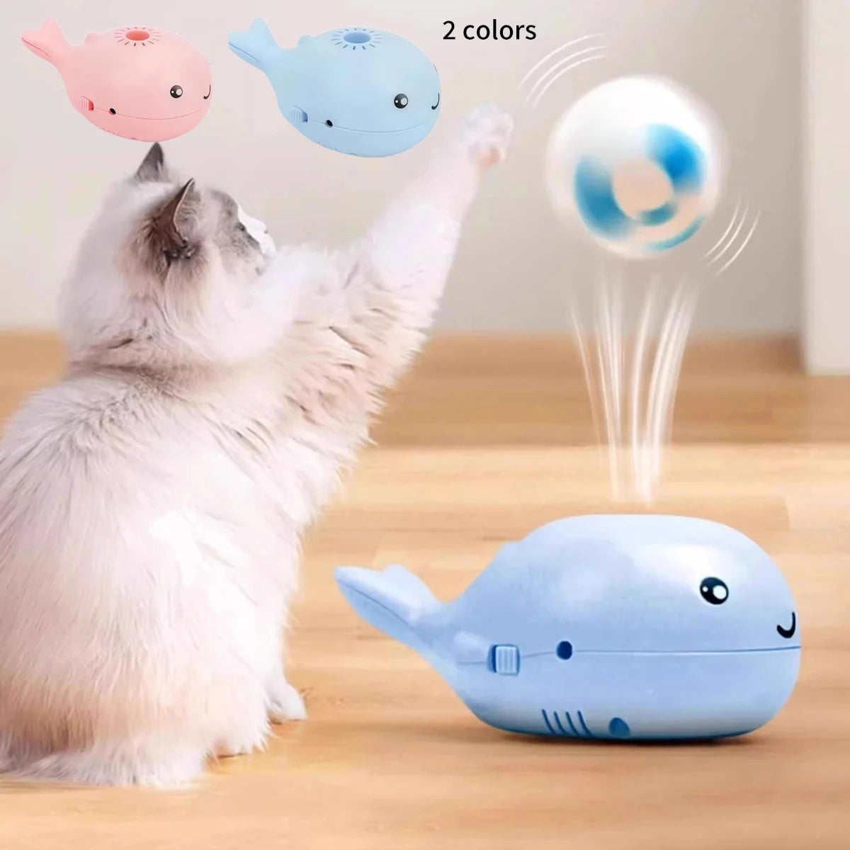 Interactive Cat Toys Electric Jet Floating Ball Cat Toy Whale Shaped Cat Toy Portable USB Dual Function Fan Pet Toy for Teaser