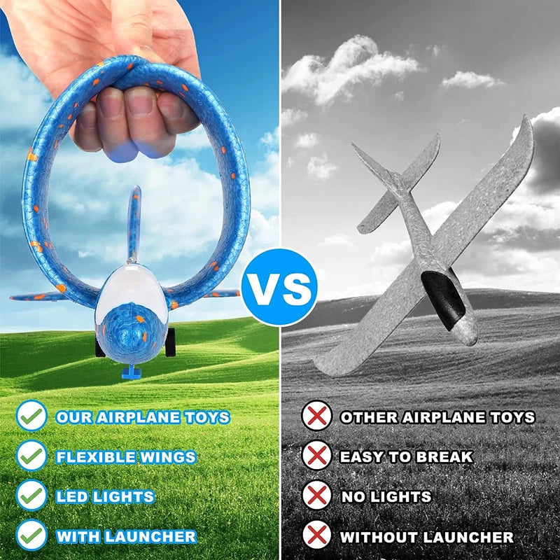 Kids Airplane Launcher Toys 13.2'' LED Foam Glider Catapult Gun Plane Toy for Boys Outdoor Flying Toys Birthday Gifts for Boys