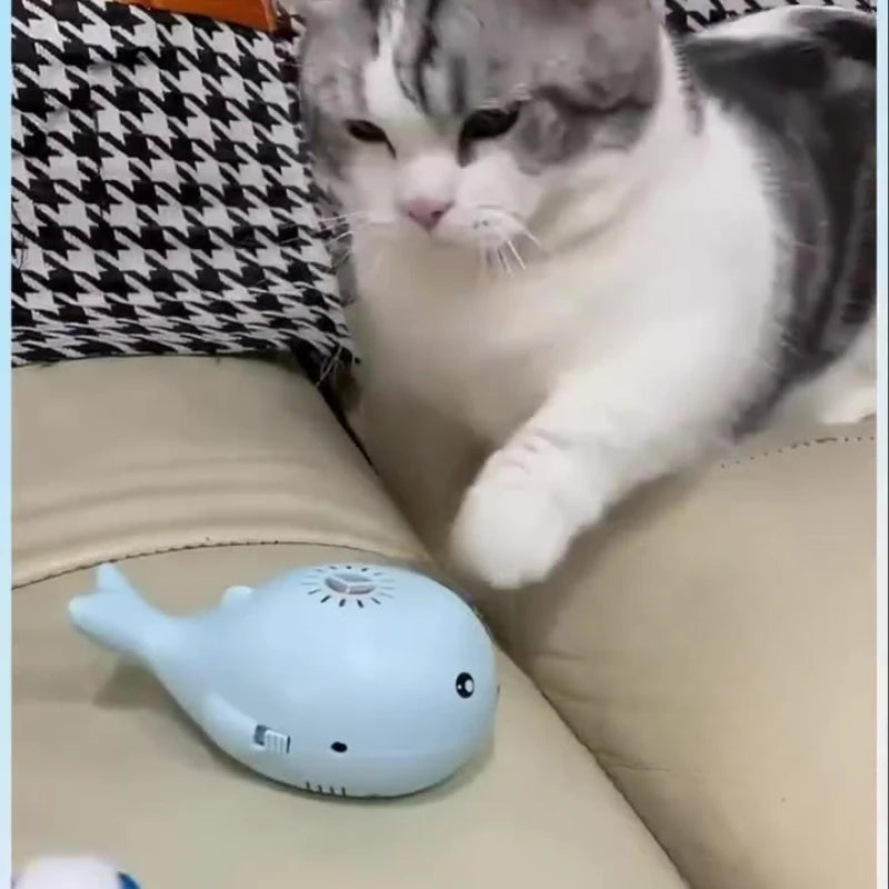 Interactive Cat Toys Electric Jet Floating Ball Cat Toy Whale Shaped Cat Toy Portable USB Dual Function Fan Pet Toy for Teaser