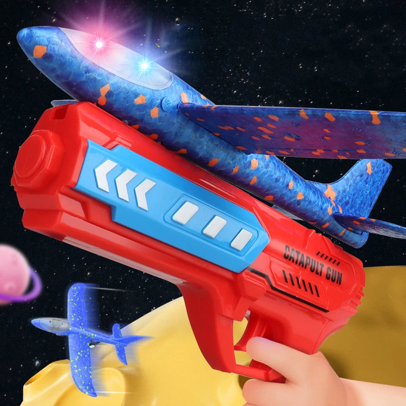 Kids Airplane Launcher Toys 13.2'' LED Foam Glider Catapult Gun Plane Toy for Boys Outdoor Flying Toys Birthday Gifts for Boys