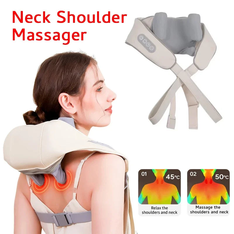 Shiatsu Neck and Shoulder Massager Shawl Kneading Spine Back Muscle Relaxer for Car Home Use Trapezius Neck and Shoulder Massage