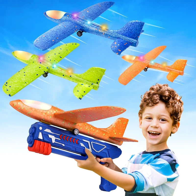 Kids Airplane Launcher Toys 13.2'' LED Foam Glider Catapult Gun Plane Toy for Boys Outdoor Flying Toys Birthday Gifts for Boys