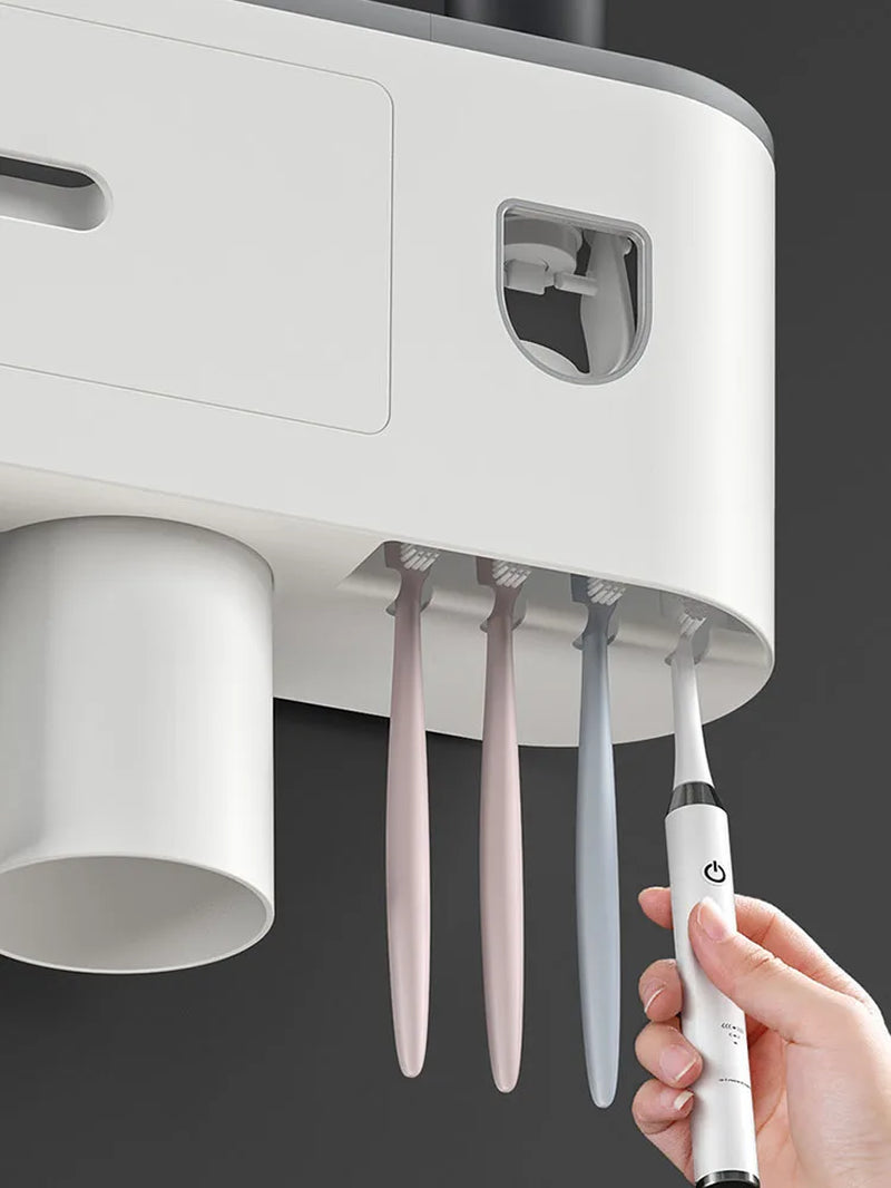 Automatic Toothpaste Dispenser Squeezer Toothbrush Holder for Bathroom Tooth Brush Holder Wallmounted Organizer Storage Bathroom
