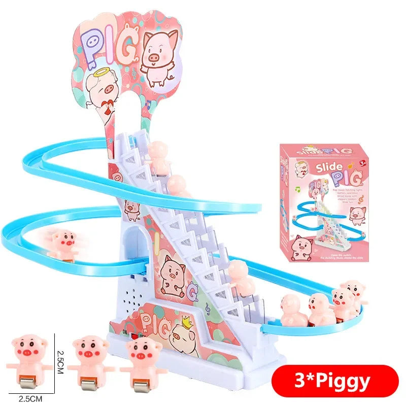 Electric Small Ducks Climbing Toys DIY Ducks Chasing Race Track Game Set with Lights & Music Roller Coaster Toy for Kids Gift