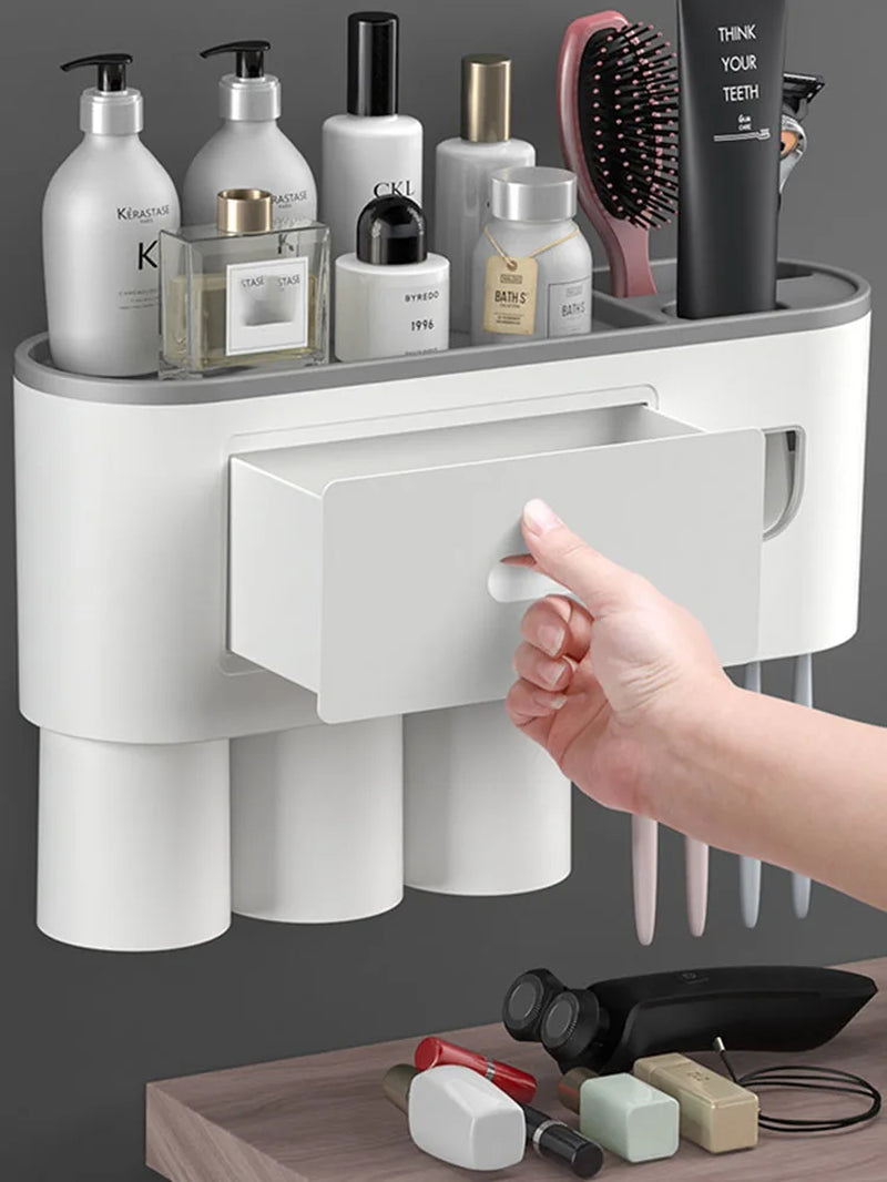 Automatic Toothpaste Dispenser Squeezer Toothbrush Holder for Bathroom Tooth Brush Holder Wallmounted Organizer Storage Bathroom