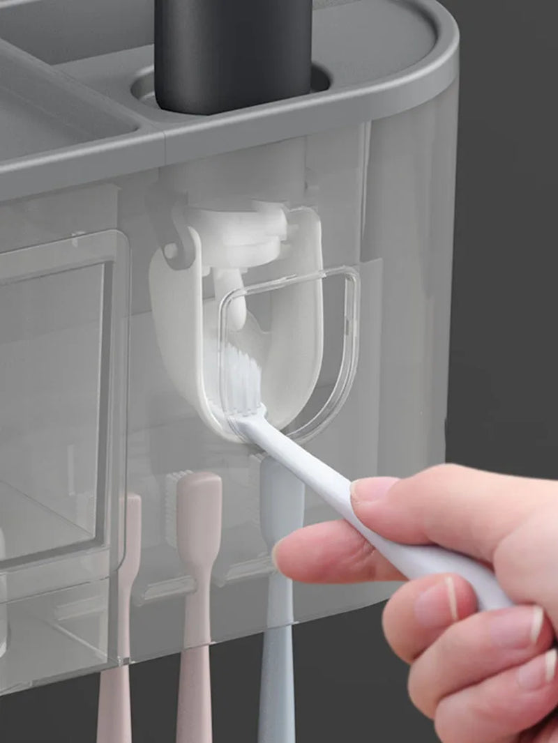Automatic Toothpaste Dispenser Squeezer Toothbrush Holder for Bathroom Tooth Brush Holder Wallmounted Organizer Storage Bathroom