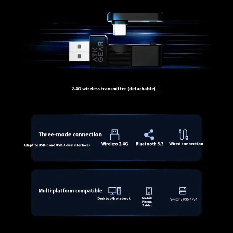 ATK M1 Game Wireless Headset Three Mode Headworn CSGO Valorant Game Headphone Virtual 7.1 Surround Computer Headset Custom Gift