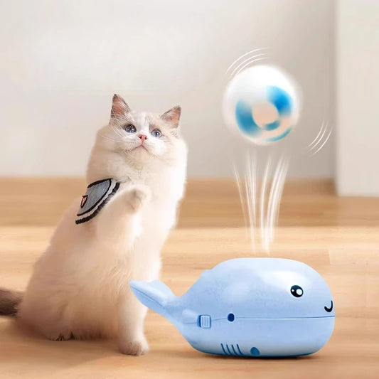 Interactive Cat Toys Electric Jet Floating Ball Cat Toy Whale Shaped Cat Toy Portable USB Dual Function Fan Pet Toy for Teaser