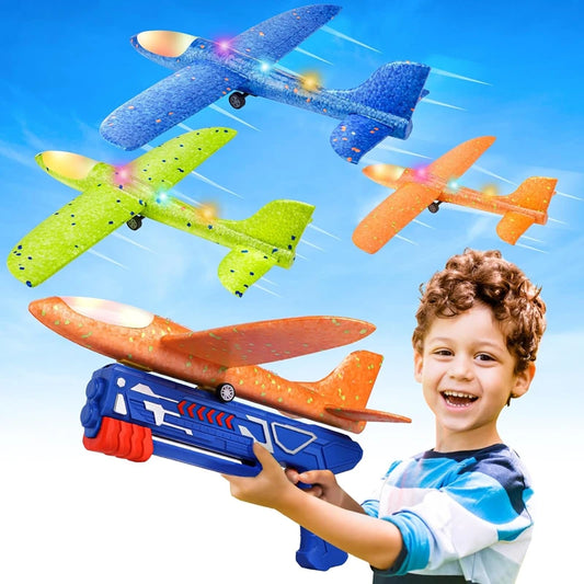 Kids Airplane Launcher Toys 13.2'' LED Foam Glider Catapult Gun Plane Toy for Boys Outdoor Flying Toys Birthday Gifts for Boys