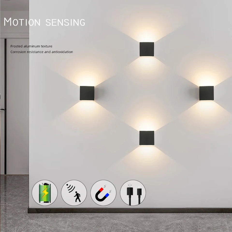 LED Intelligent Motion Sensor Wall Lamp 6W with Battery Charging with USB Wall Light for Bedroom Night Lighting Corridor De