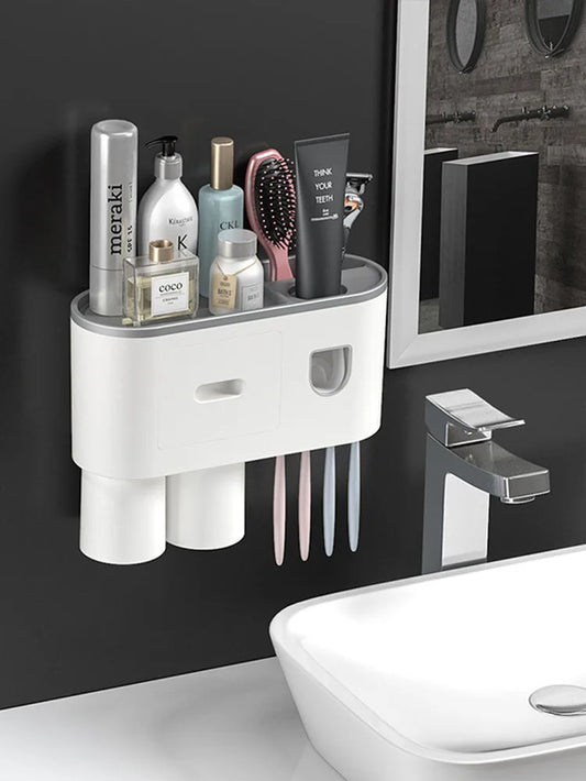 Automatic Toothpaste Dispenser Squeezer Toothbrush Holder for Bathroom Tooth Brush Holder Wallmounted Organizer Storage Bathroom