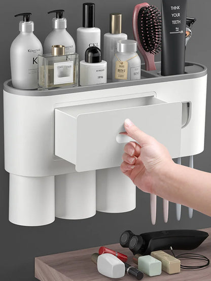 Automatic Toothpaste Dispenser Squeezer Toothbrush Holder for Bathroom Tooth Brush Holder Wallmounted Organizer Storage Bathroom