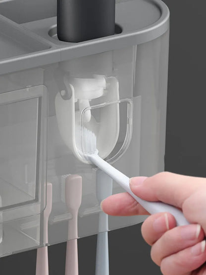 Automatic Toothpaste Dispenser Squeezer Toothbrush Holder for Bathroom Tooth Brush Holder Wallmounted Organizer Storage Bathroom